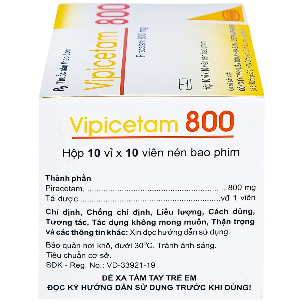 Hình ảnh Thuốc Vipicetam 800 Hassan điều trị các triệu chứng chóng mặt, đột quỵ (10 vỉ x 10 viên)