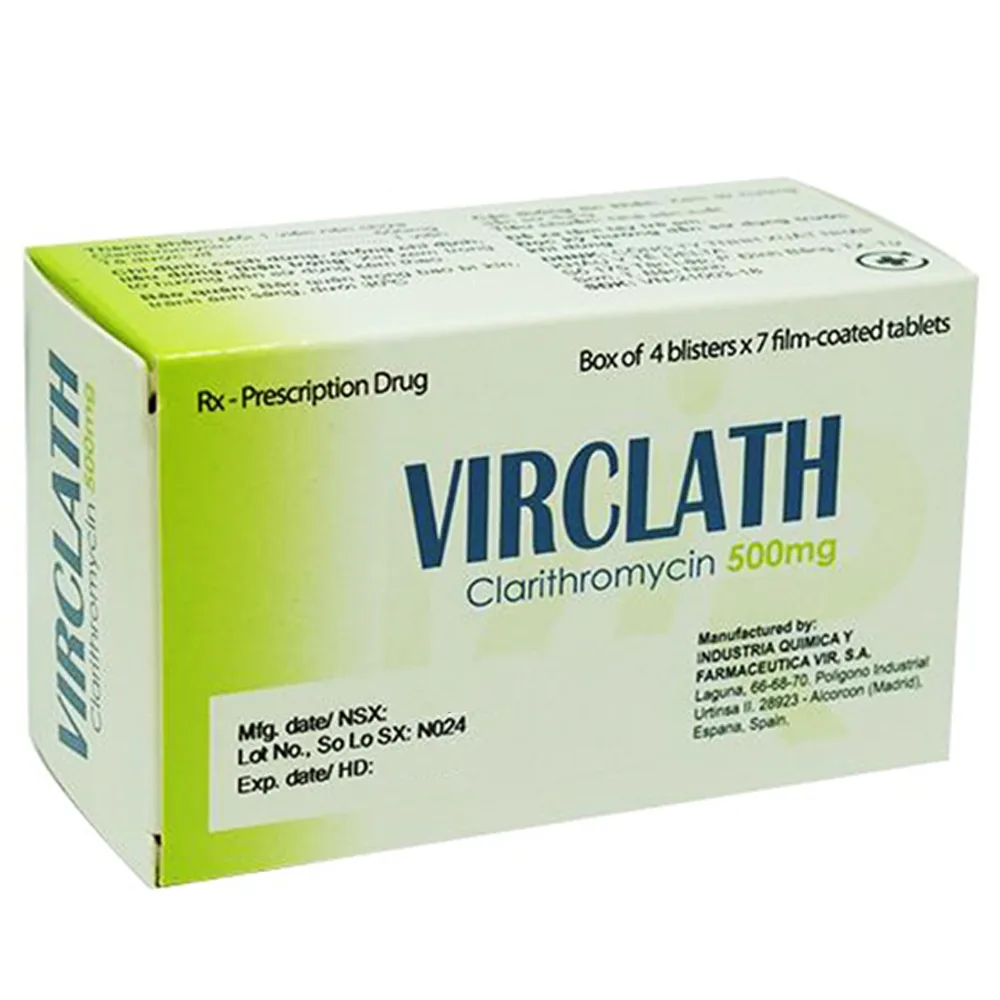 Hình ảnh Thuốc Virclath 500mg Quimica điều trị dị ứng, viêm phổi (4 vỉ x 7 viên)