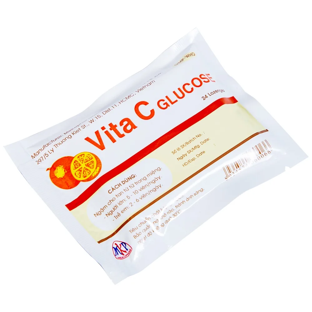 Hình ảnh Viên ngậm Vita C Glucose Mekophar bổ sung Vitamin C (46 túi nhôm x 24 viên)