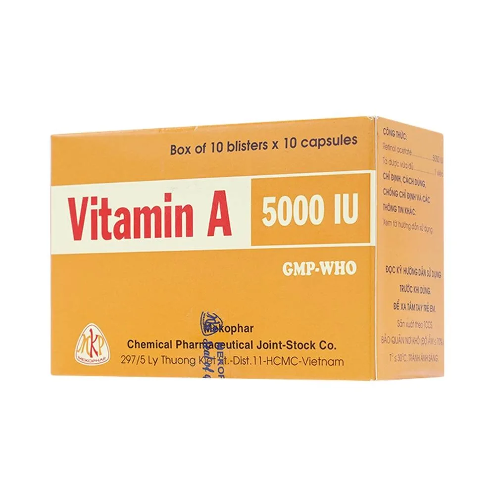 Hình ảnh Thuốc Vitamin A 5000 IU Mekophar điều trị thiếu Vitamin A, bổ sung cho người bệnh gan (10 vỉ x 10 viên)