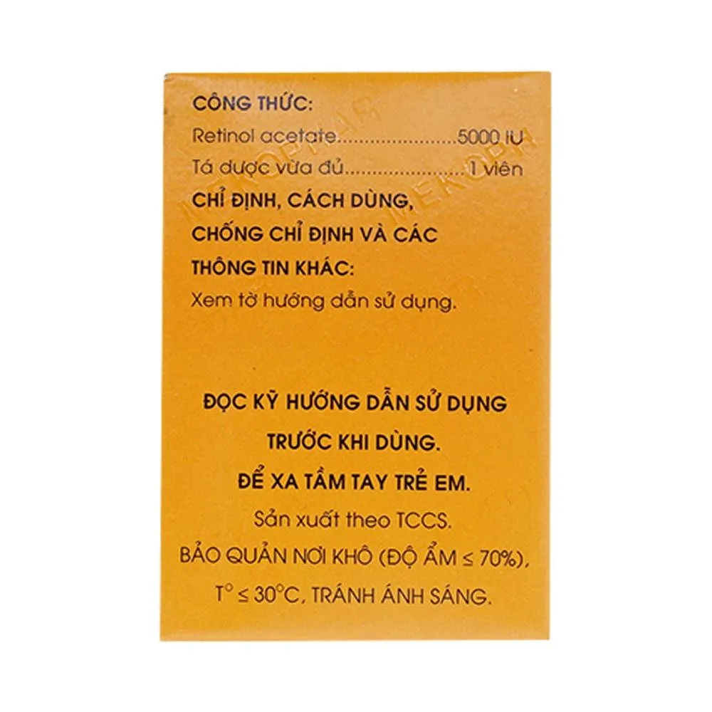Hình ảnh Thuốc Vitamin A 5000 IU Mekophar điều trị thiếu Vitamin A, bổ sung cho người bệnh gan (10 vỉ x 10 viên)