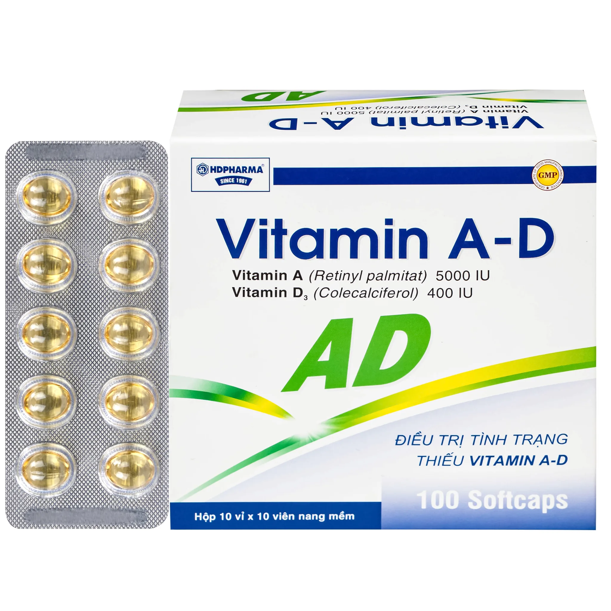 Hình ảnh Thuốc Vitamin A-D Hdpharma dùng dự phòng và điều trị các triệu chứng do thiếu vitamin A - D (10 vỉ x 10 viên)