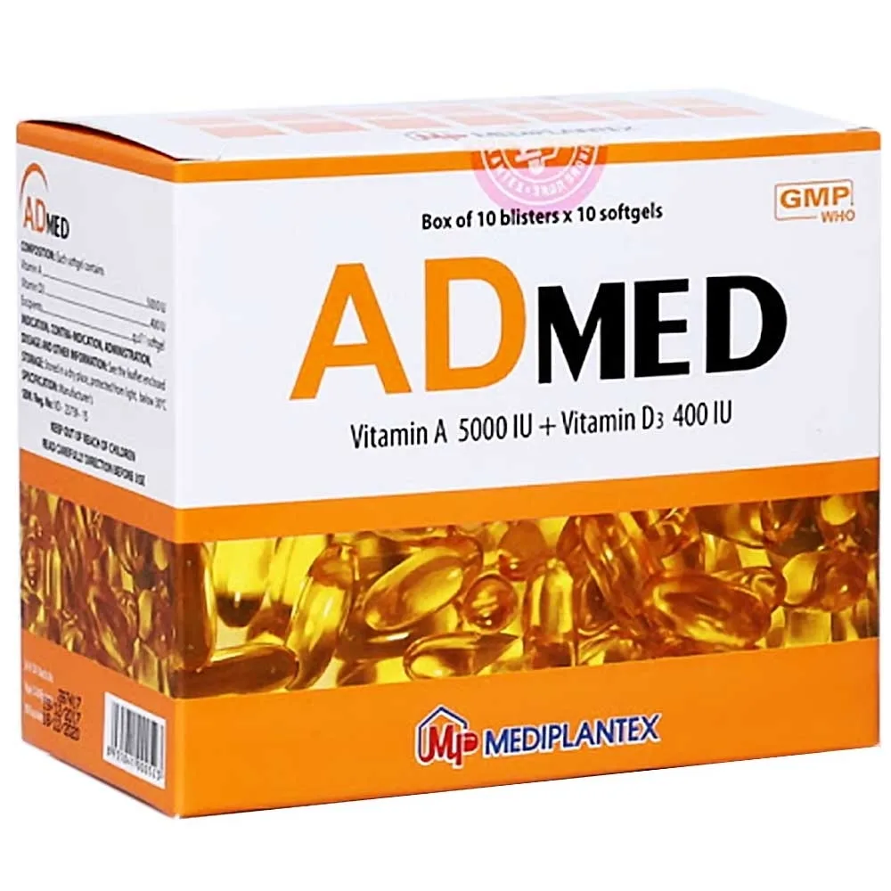 Hình ảnh Thuốc ADMED Mediplantex phòng và điều trị các bệnh thiếu Vitamin A và D (10 vỉ x 10 viên)
