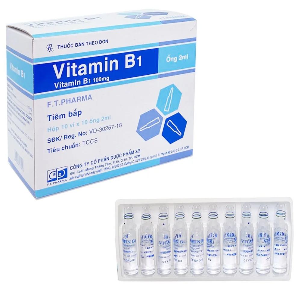 Hình ảnh Thuốc tiêm Vitamin B1 100mg F.T điều trị tình trạng thiếu Vitamin B1 nặng (10 vỉ x 10 ống)
