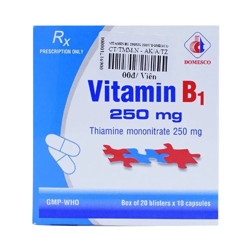 Hình ảnh Thuốc Vitamin B1 250mg Domesco điều trị bệnh do thiếu Vitamin B1 (20 vỉ x 10 viên)