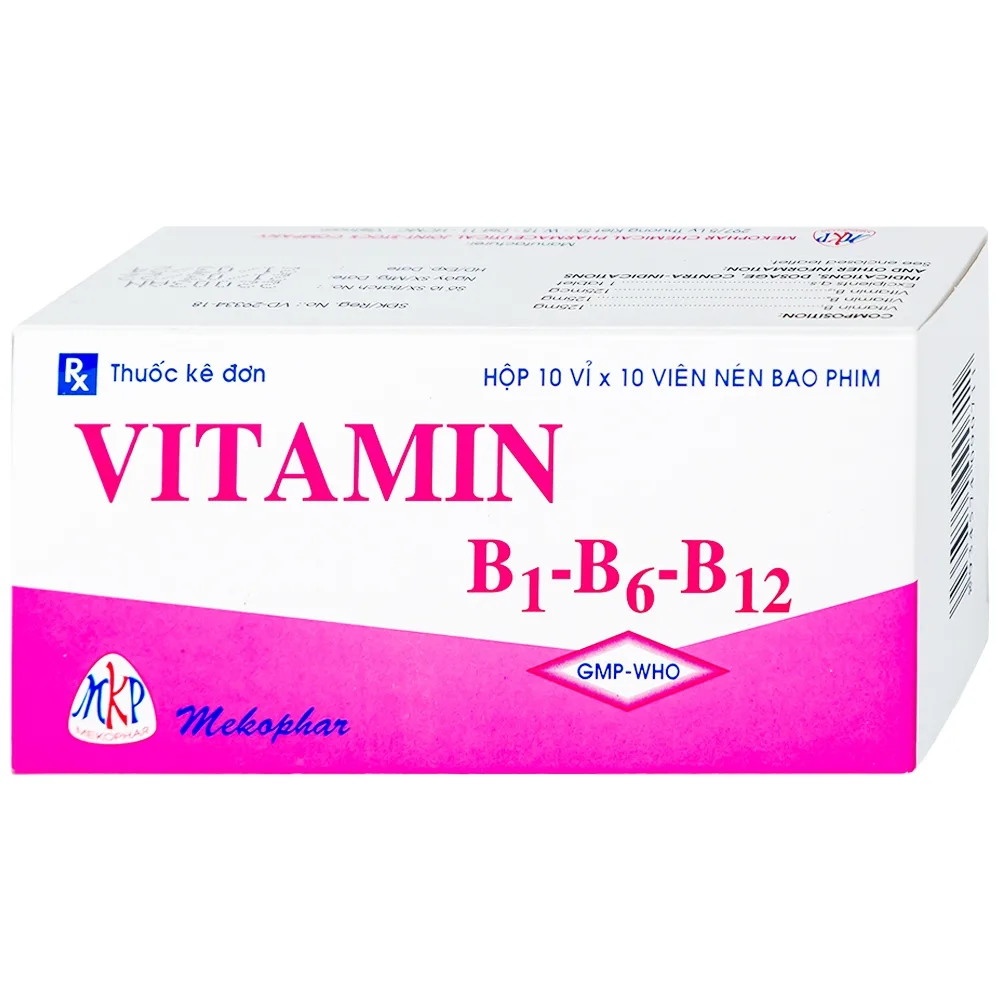 Hình ảnh Thuốc Vitamin B1 - B6 - B12 Mekophar điều trị thiếu hụt Vitamin nhóm B (10 vỉ x 10 viên)