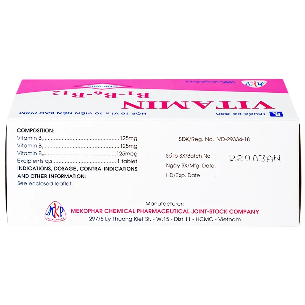 Hình ảnh Thuốc Vitamin B1 - B6 - B12 Mekophar điều trị thiếu hụt Vitamin nhóm B (10 vỉ x 10 viên)