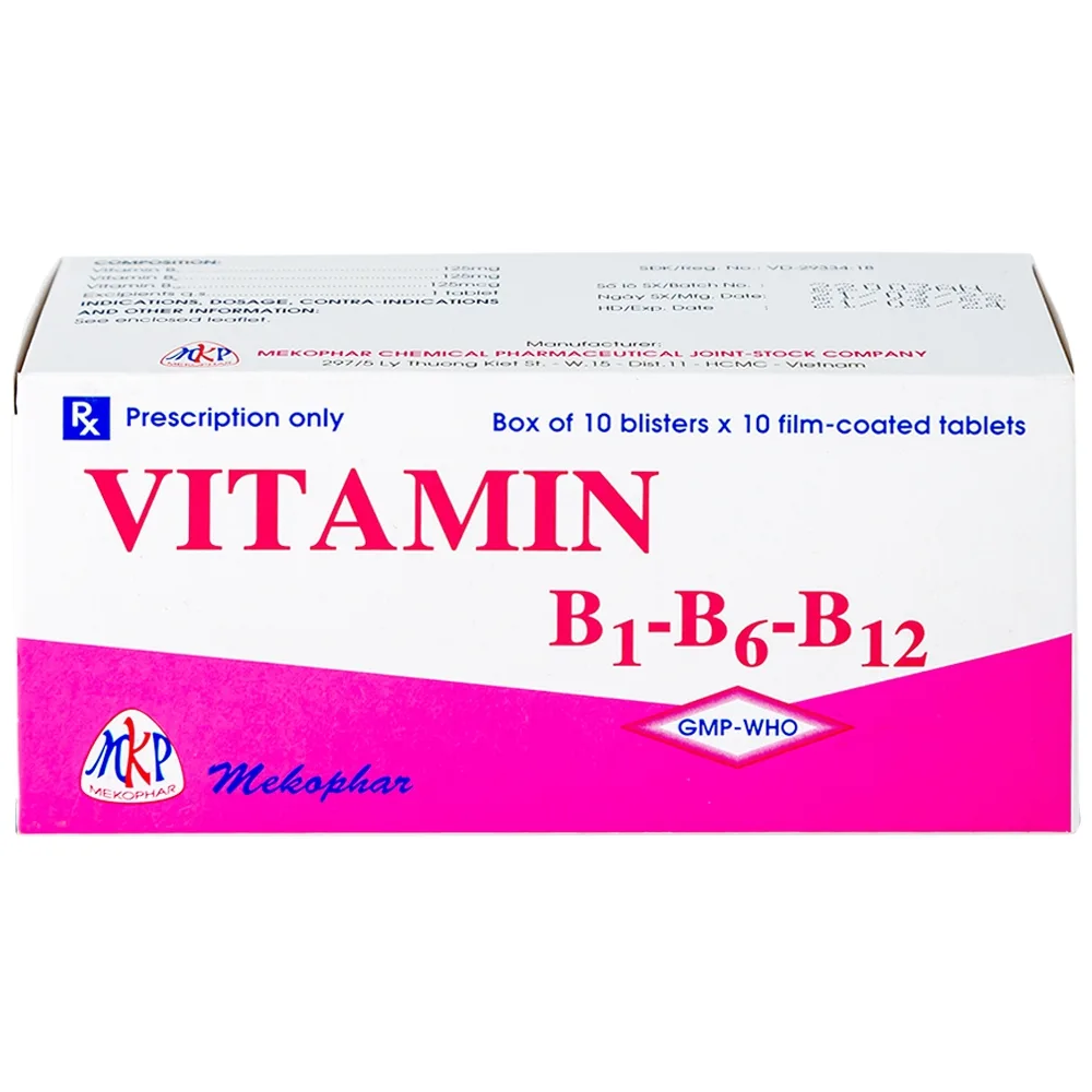Hình ảnh Thuốc Vitamin B1 - B6 - B12 Mekophar điều trị thiếu hụt Vitamin nhóm B (10 vỉ x 10 viên)