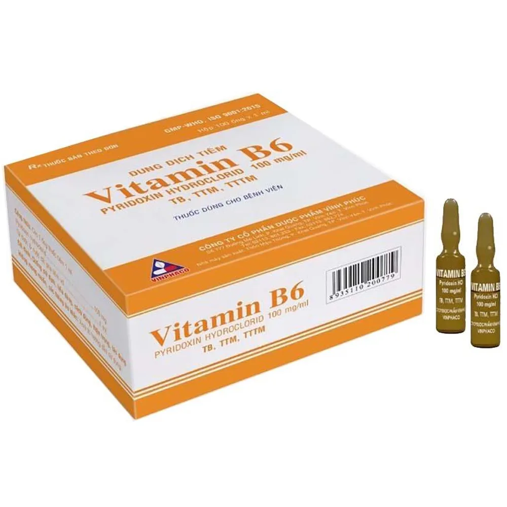 Hình ảnh Thuốc tiêm Vitamin B6 100Mg/Ml Vinphaco điều trị thiếu vitamin B6, nhiễm độc thai nghén, bệnh Parkinson (100 ống x 1ml)