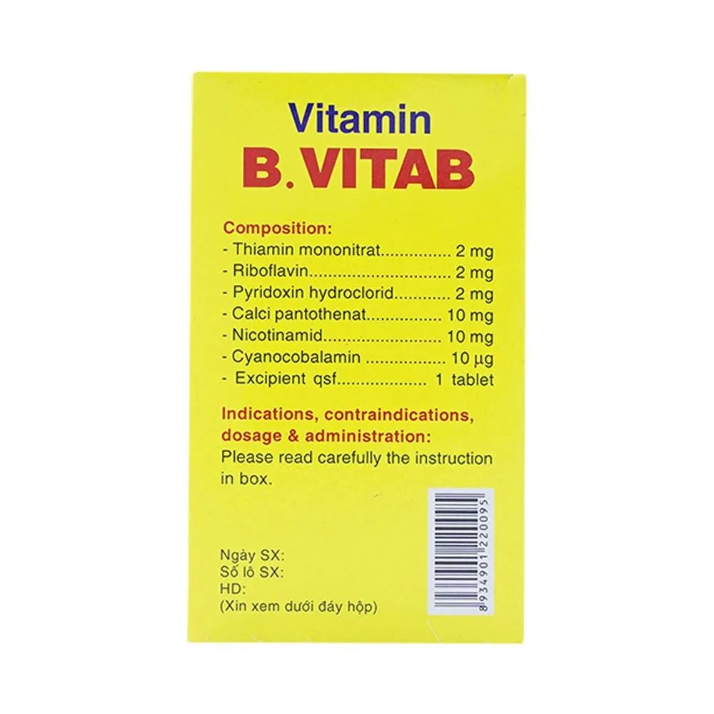 Hình ảnh Thuốc Vitamin B.Vitab B12 Danapha phòng và điều trị tình trạng thiếu Calci và Vitamin B (100 viên)