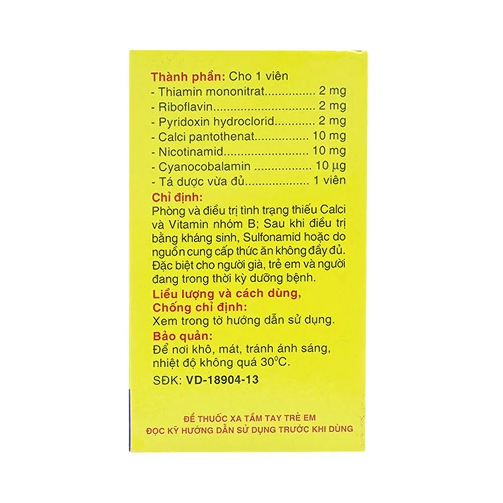 Hình ảnh Thuốc Vitamin B.Vitab B12 Danapha phòng và điều trị tình trạng thiếu Calci và Vitamin B (100 viên)
