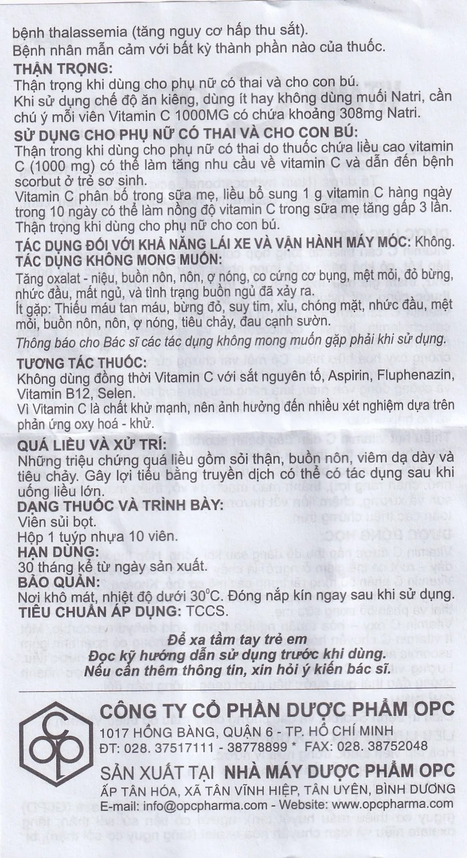 Hình ảnh Viên sủi Vitamin C 1000mg OPC điều trị bệnh Scorbut và các chứng chảy máu do thiếu Vitamin C (10 viên)