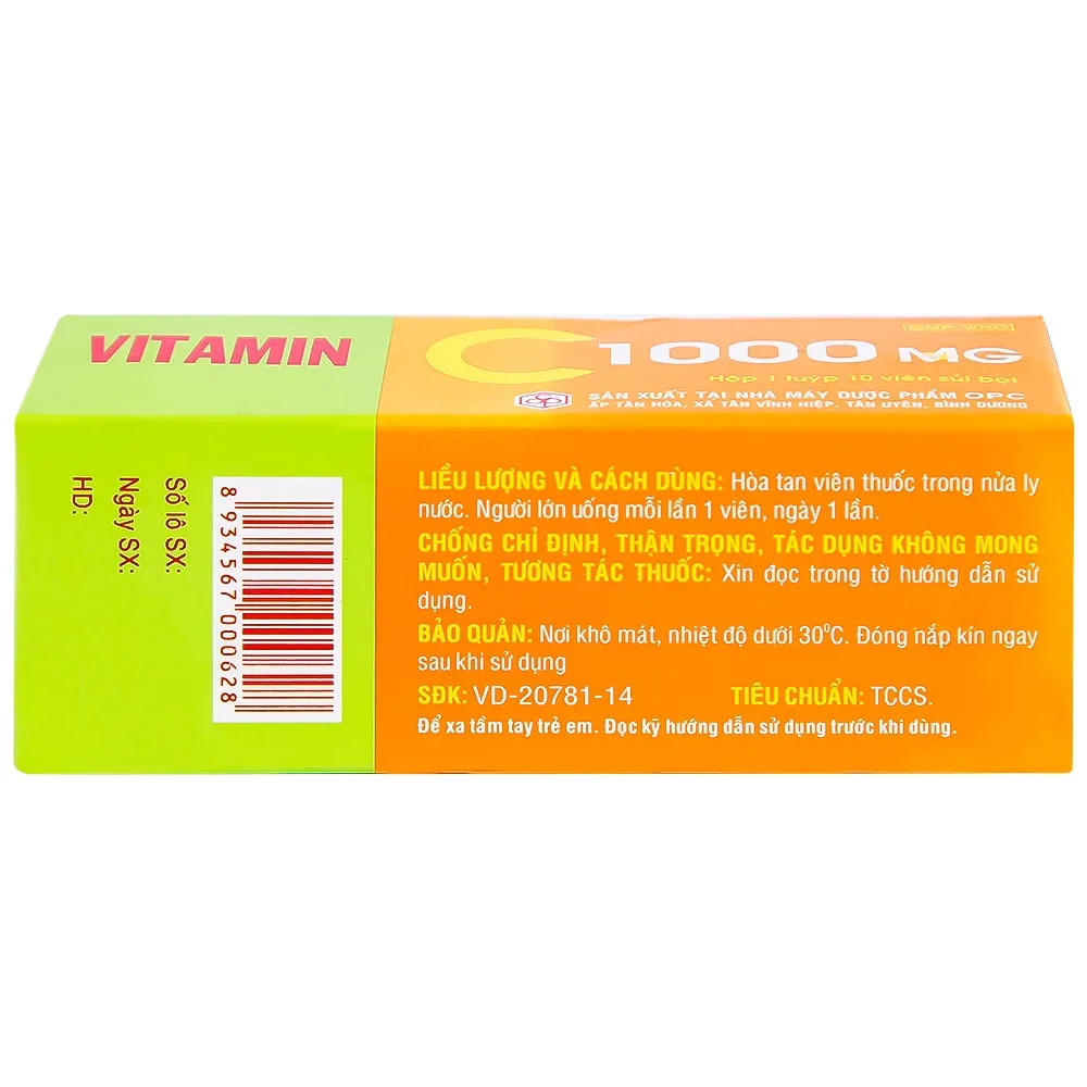 Hình ảnh Viên sủi Vitamin C 1000mg OPC điều trị bệnh Scorbut và các chứng chảy máu do thiếu Vitamin C (10 viên)