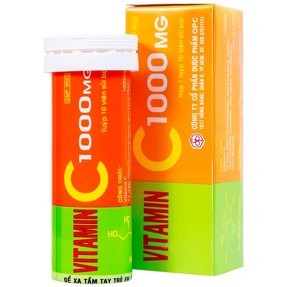 Hình ảnh Viên sủi Vitamin C 1000mg OPC điều trị bệnh Scorbut và các chứng chảy máu do thiếu Vitamin C (10 viên)