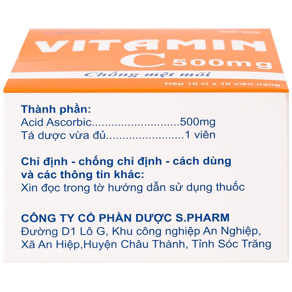 Hình ảnh Thuốc Vitamin C 500mg SPHARM phòng và trị thiếu vitamin C (10 vỉ x 10 viên)