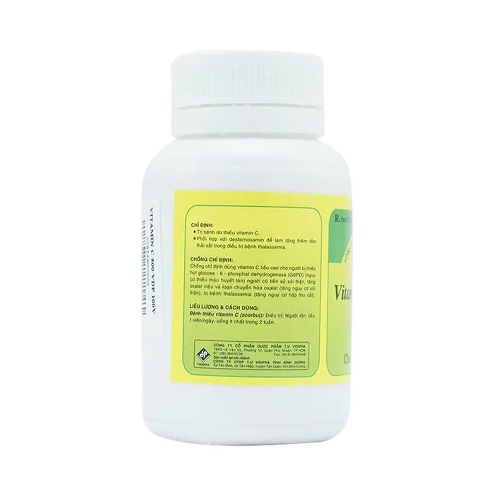 Hình ảnh Thuốc Vitamin C 500mg Vidipha điều trị bệnh do thiếu Vitamin C (100 viên)