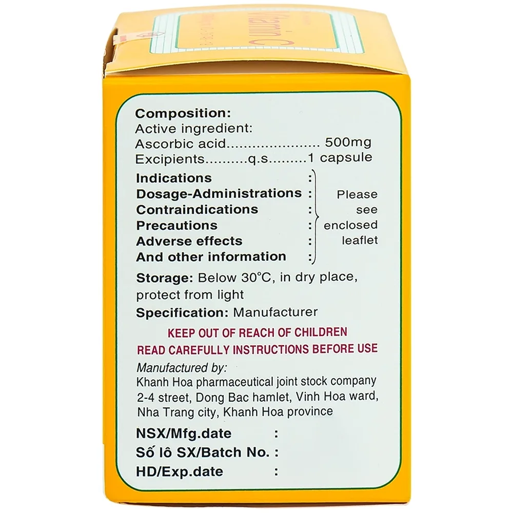 Hình ảnh Thuốc Vitamin C 500mg Khapharco điều trị bệnh Scorbut (10 vỉ x 10 viên)