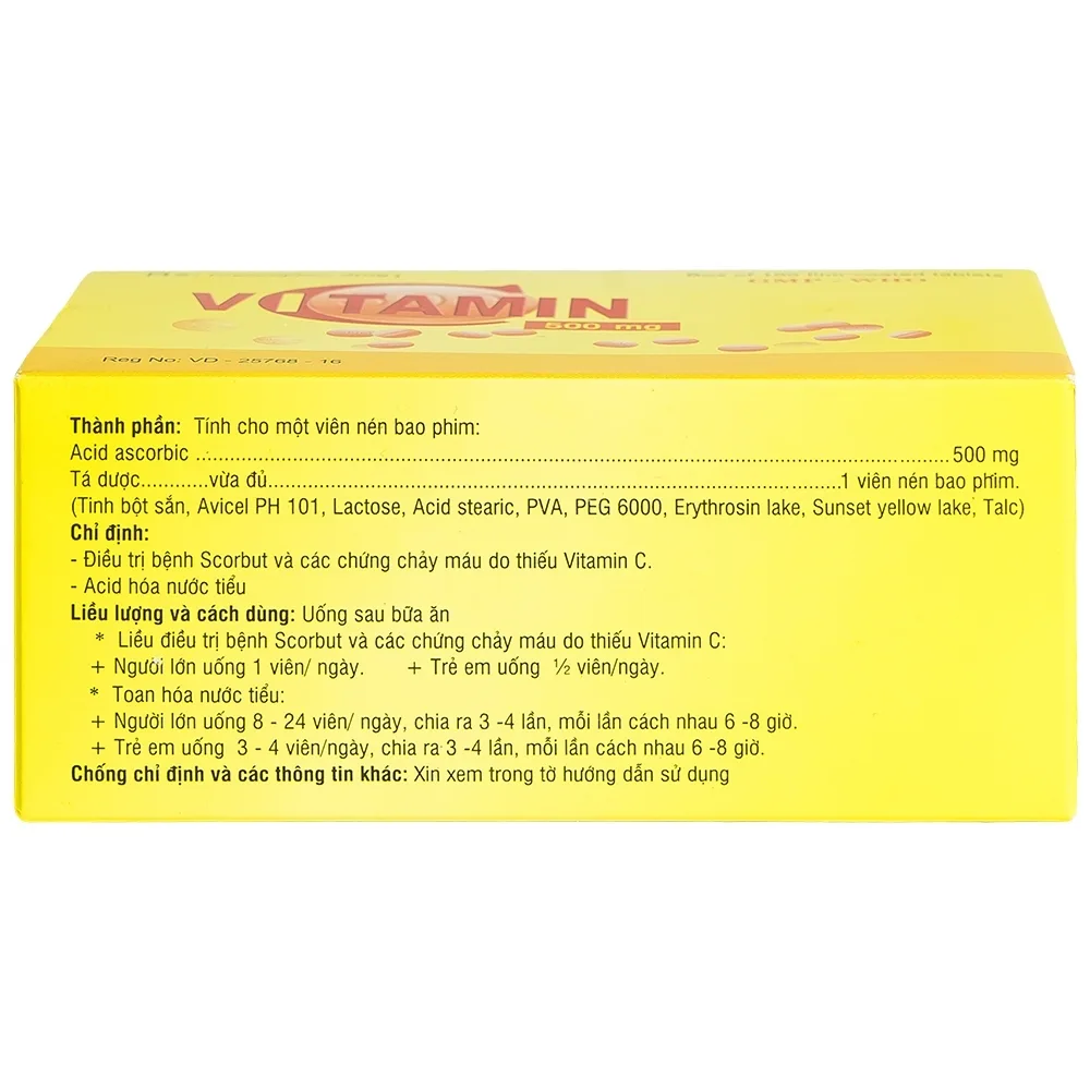 Hình ảnh Thuốc Vitamin C 500mg Quapharco điều trị bệnh do thiếu Vitamin C (10 vỉ x 10 viên)