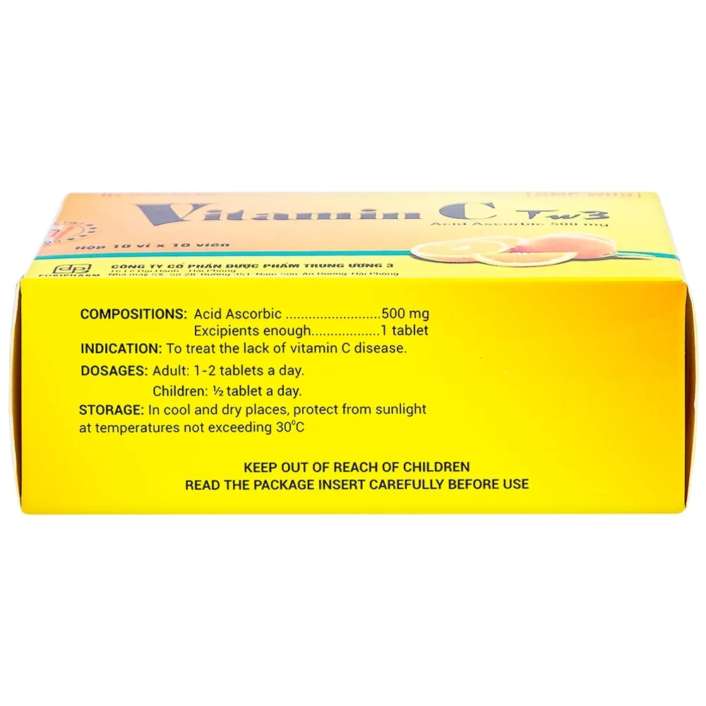 Hình ảnh Thuốc Vitamin C TW3 điều trị bệnh do thiếu vitamin C (10 vỉ x 10 viên)