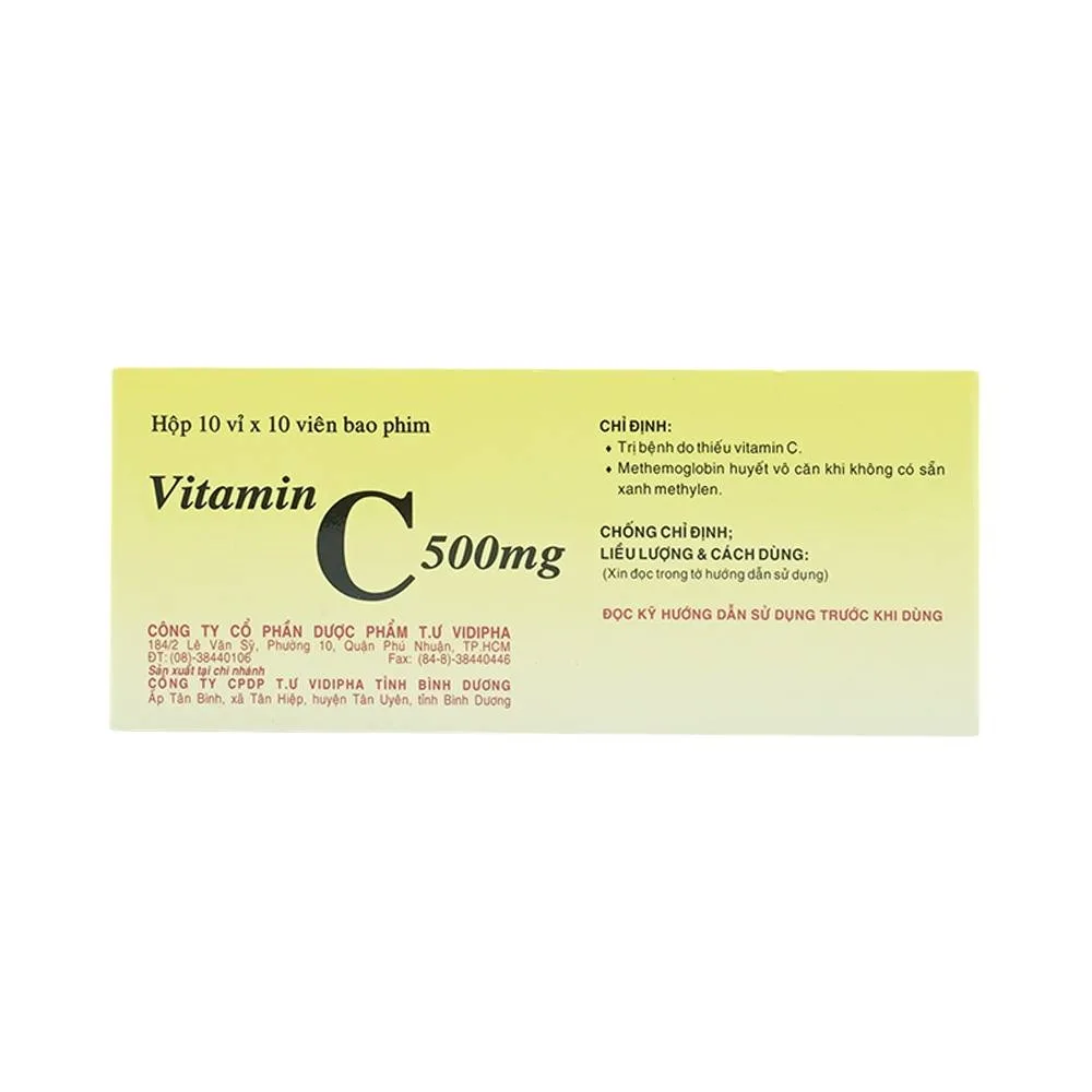 Hình ảnh Thuốc Vitamin C 500mg Vidipha điều trị bệnh do thiếu Vitamin C (10 vỉ x 10 viên)