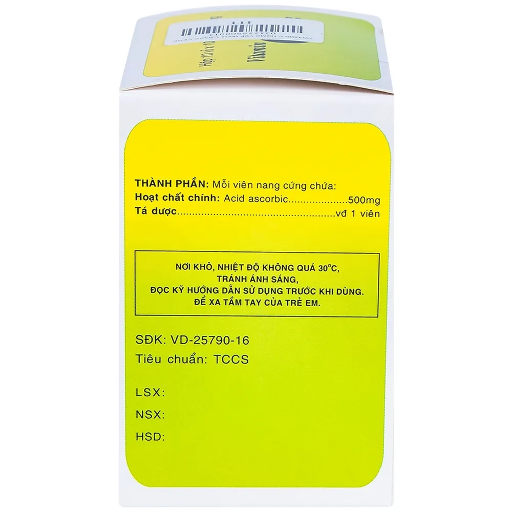Hình ảnh Thuốc Vitamin C 500mg Vidipha hỗ trợ điều trị bệnh Thalassemia (10 vỉ x 10 viên)