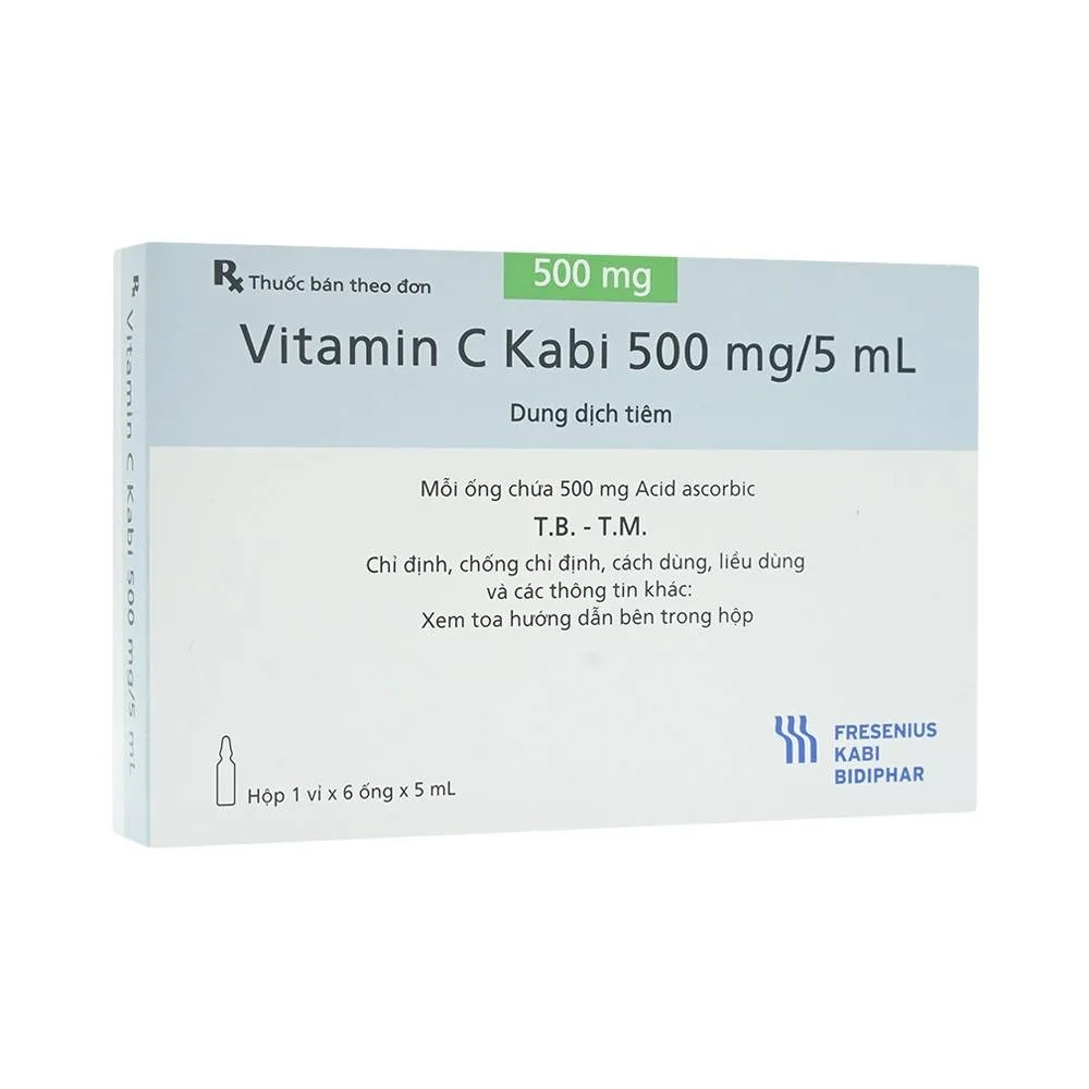 Hình ảnh Thuốc tiêm Vitamin C Kabi 500mg/5ml phòng và điều trị bệnh Scorbut (1 vỉ x 6 ống )