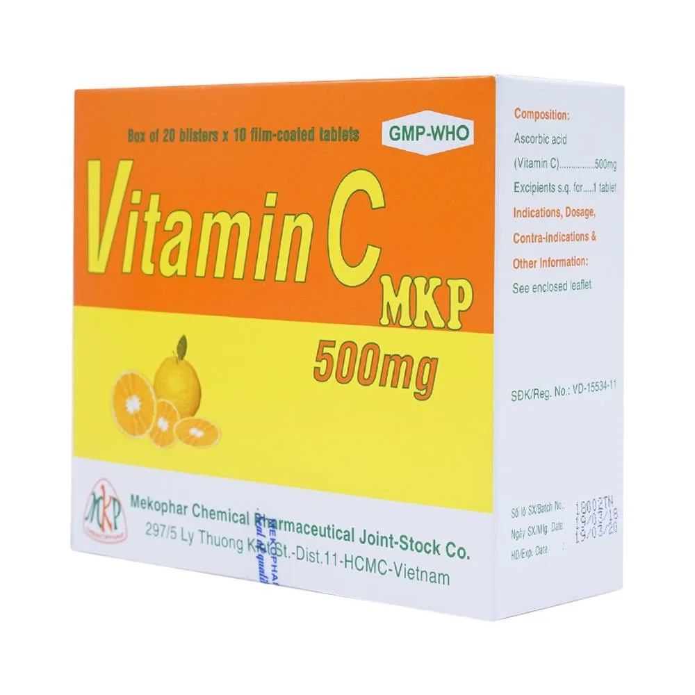 Hình ảnh Thuốc Vitamin C MKP 500mg Mekophar phòng và điều trị bệnh Scorbut (20 vỉ x 10 viên)