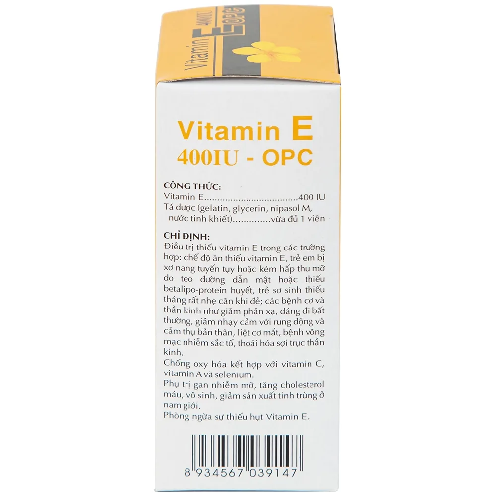 Hình ảnh Thuốc Vitamin E 400IU OPC hỗ trợ điều trị thiếu Vitamin E (4 vỉ x 10 viên)