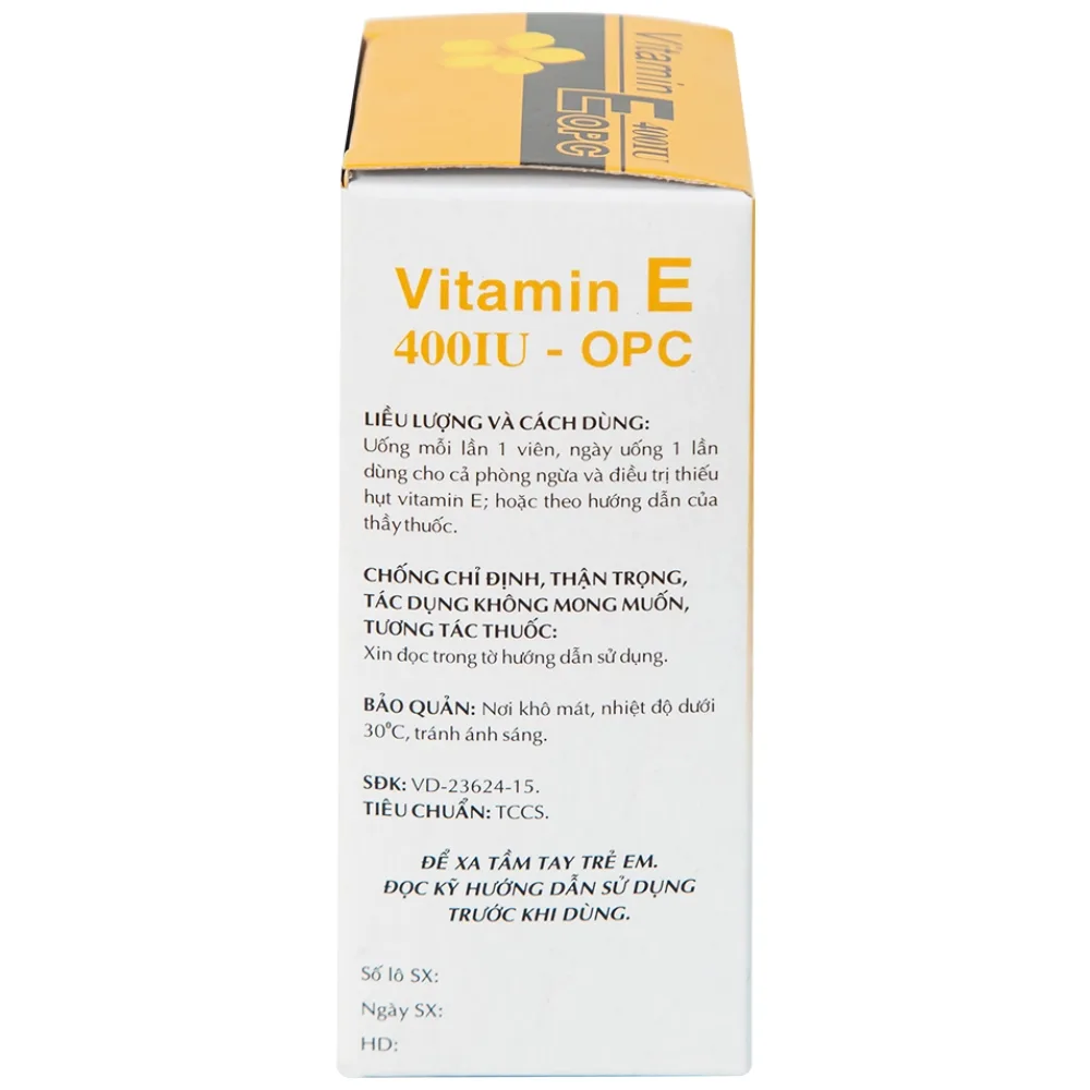 Hình ảnh Thuốc Vitamin E 400IU OPC hỗ trợ điều trị thiếu Vitamin E (4 vỉ x 10 viên)