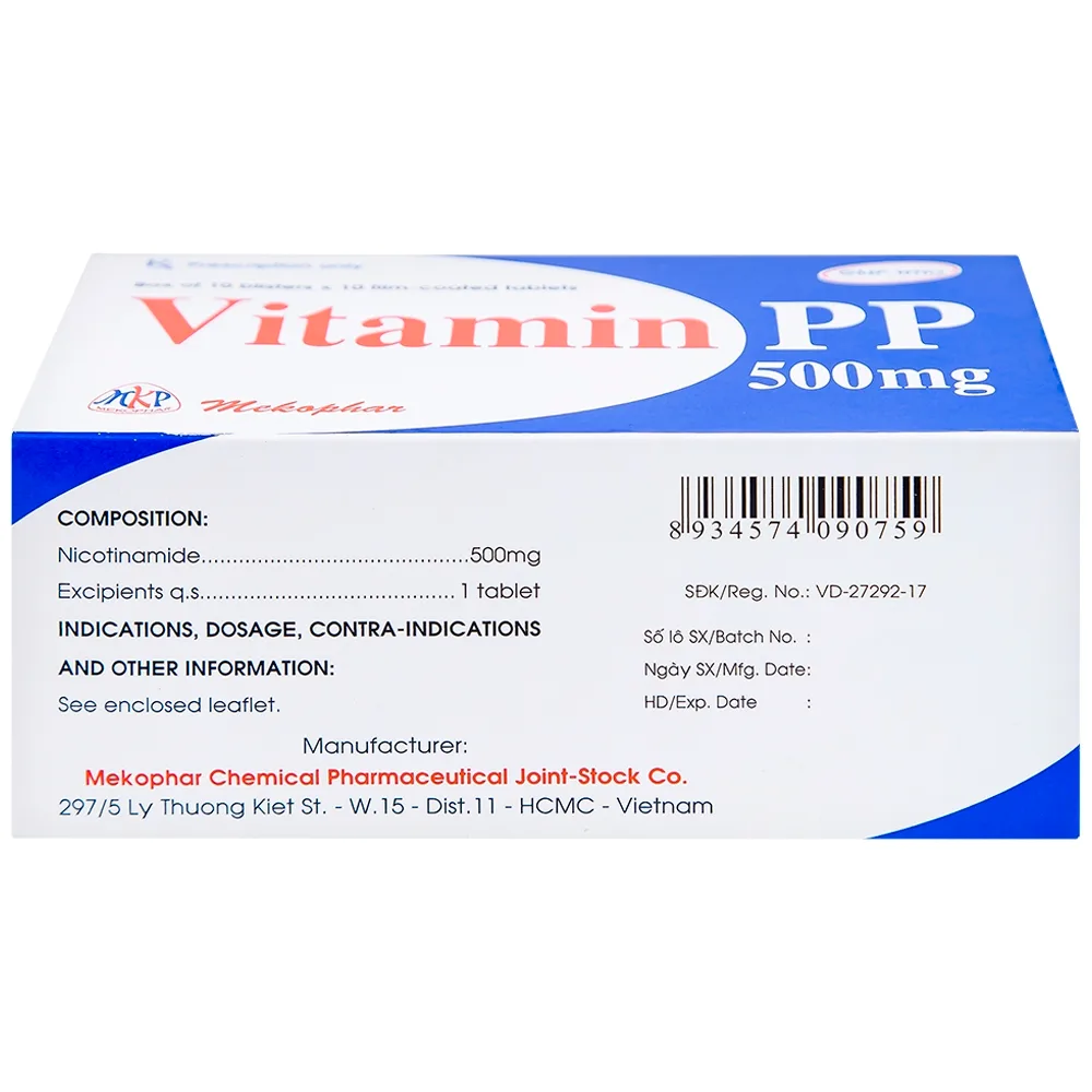 Hình ảnh Thuốc Vitamin PP 500mg Mekophar điều trị bệnh pellagra (10 vỉ x 10 viên)