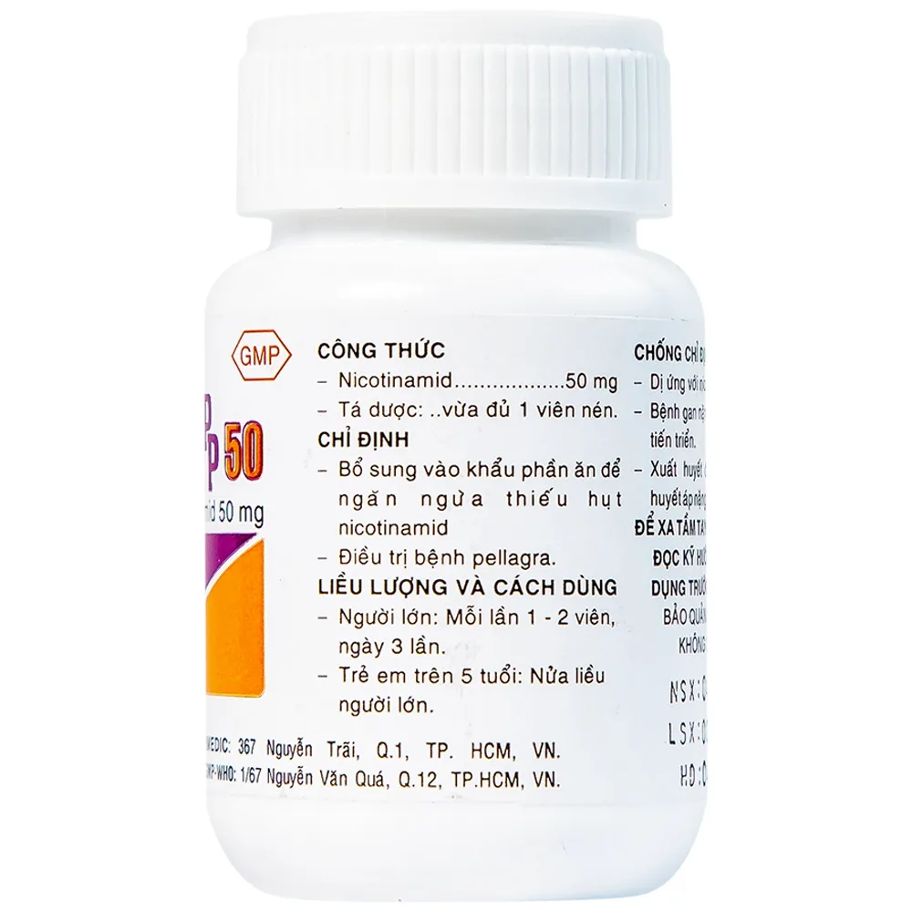Hình ảnh Thuốc Vitamin PP 50mg Pharmedic phòng ngừa và điều trị bệnh pellagra (60 viên)