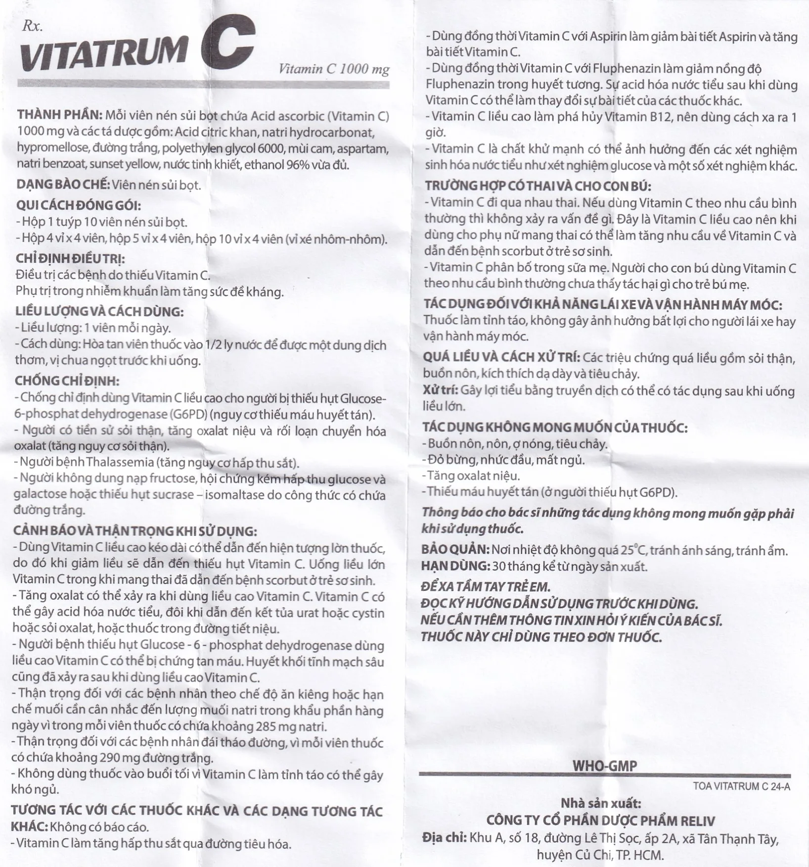 Hình ảnh Thuốc Vitatrum C 1000mg Reliv ngăn ngừa và điều trị bệnh do thiếu vitamin C (10 viên)