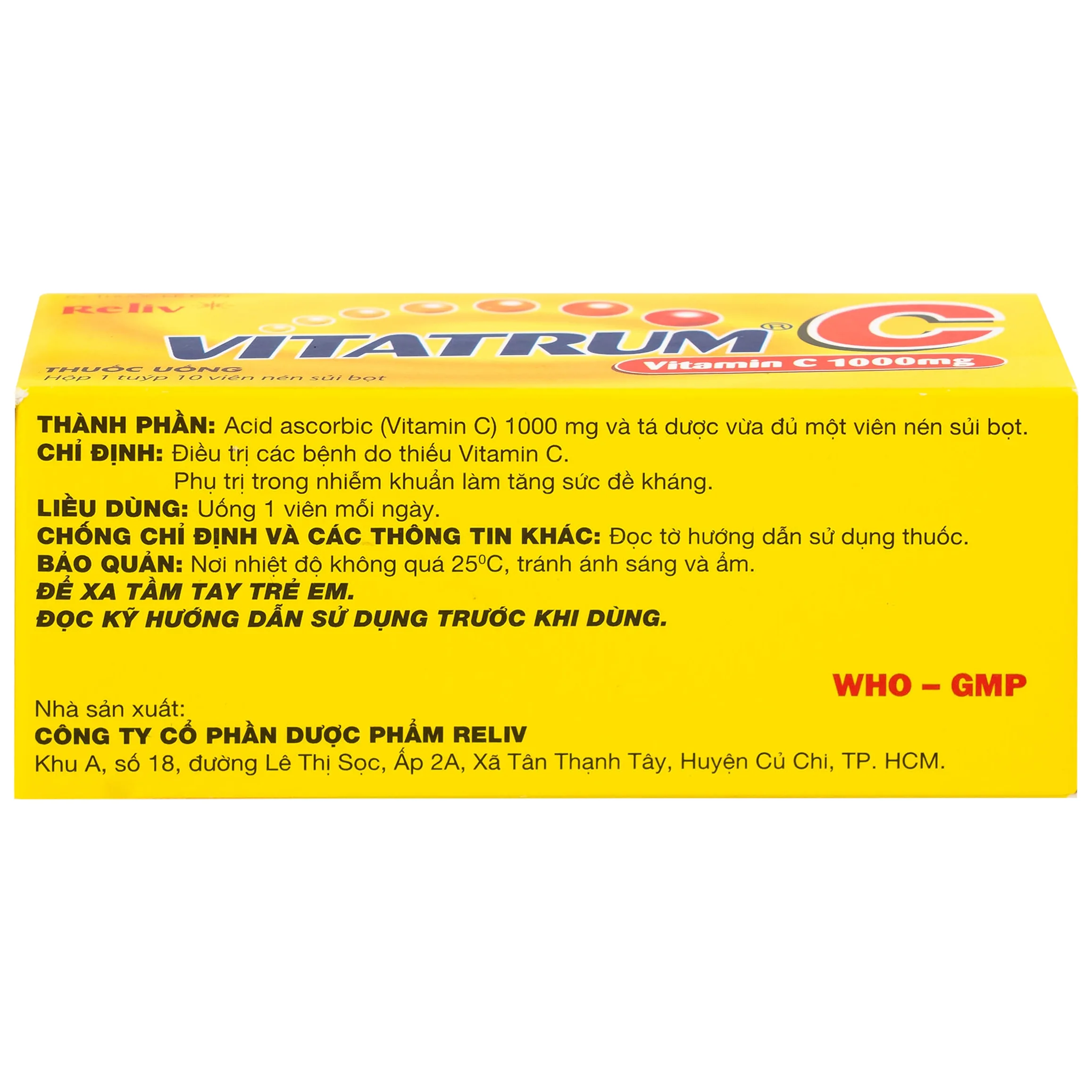 Hình ảnh Thuốc Vitatrum C 1000mg Reliv ngăn ngừa và điều trị bệnh do thiếu vitamin C (10 viên)