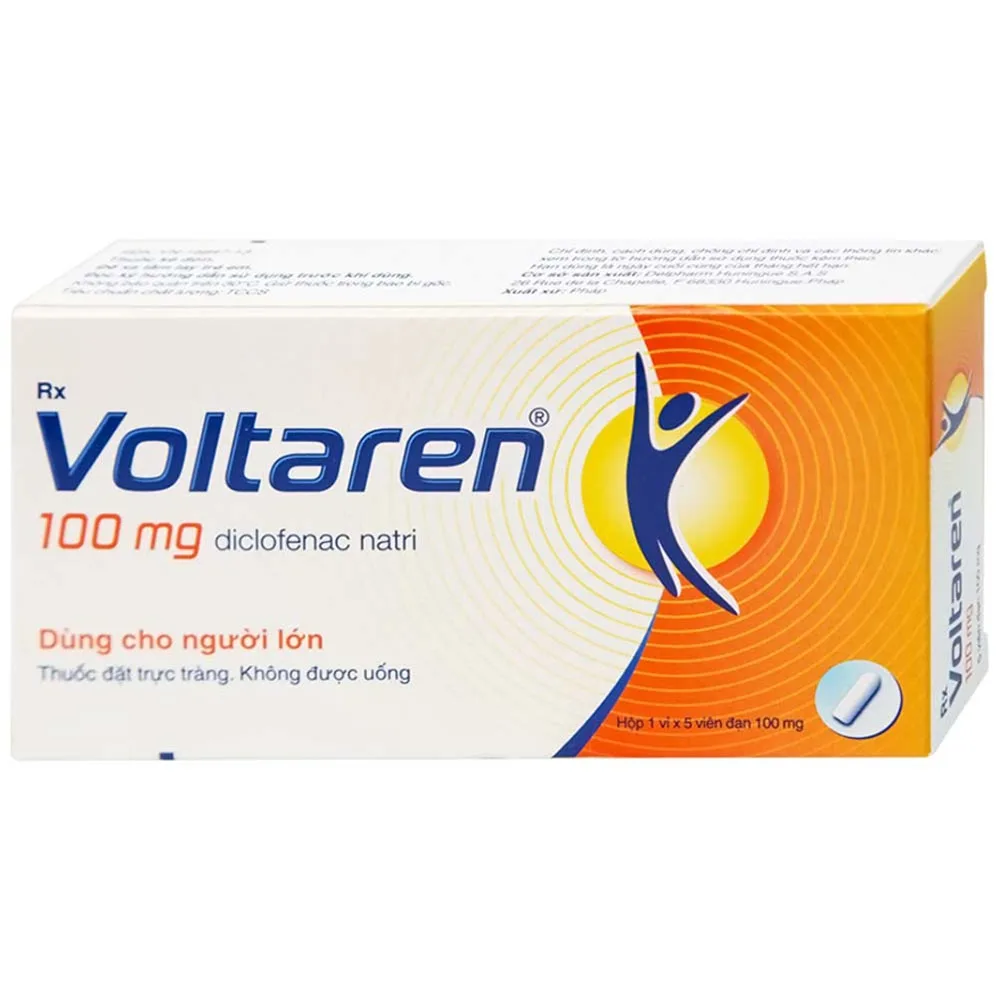 Hình ảnh Viên đặt Voltaren 100mg Novartis điều trị viêm và thoái hóa của bệnh thấp khớp (1 vỉ x 5 viên)