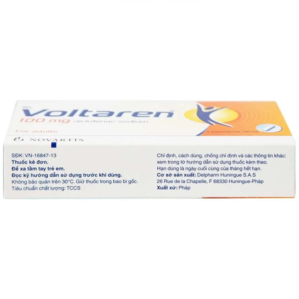 Hình ảnh Viên đặt Voltaren 100mg Novartis điều trị viêm và thoái hóa của bệnh thấp khớp (1 vỉ x 5 viên)