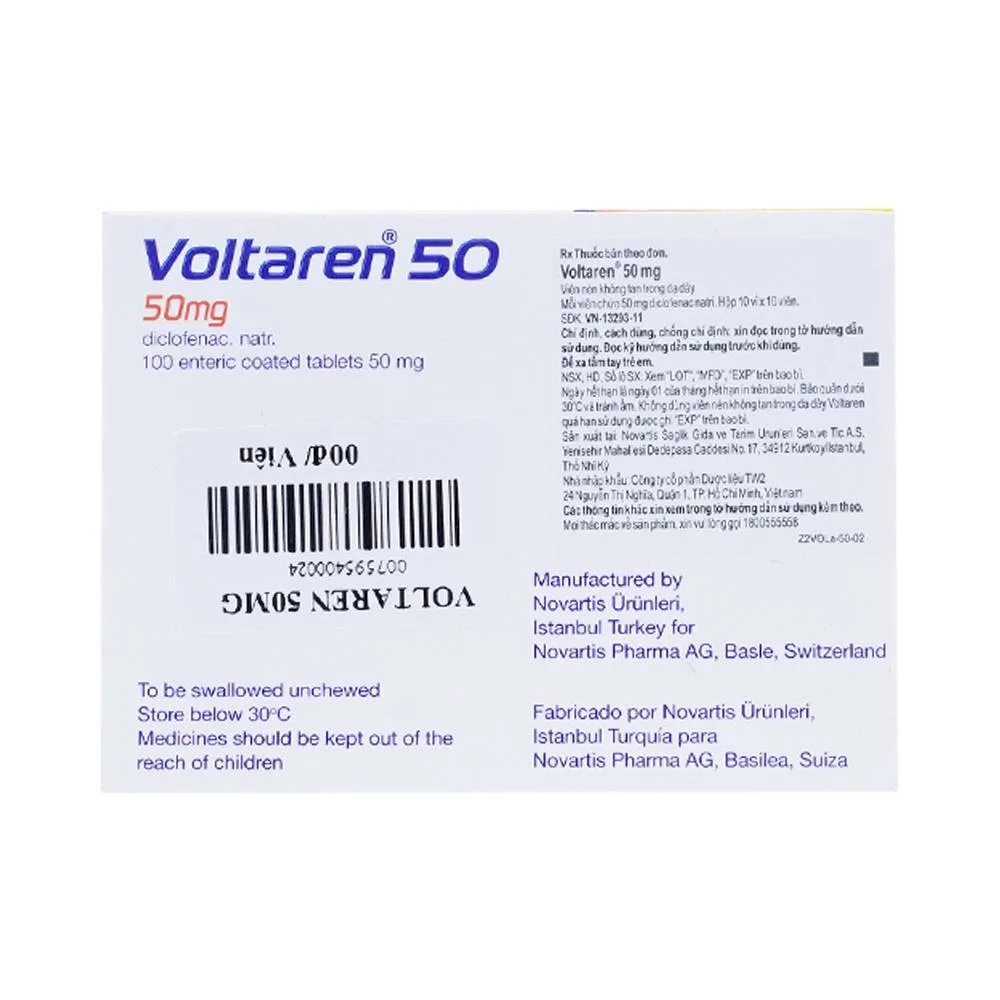 Hình ảnh Thuốc Voltaren 50mg Novartis điều trị viêm và thoái hóa của bệnh thấp khớp (1 vỉ x 5 viên)