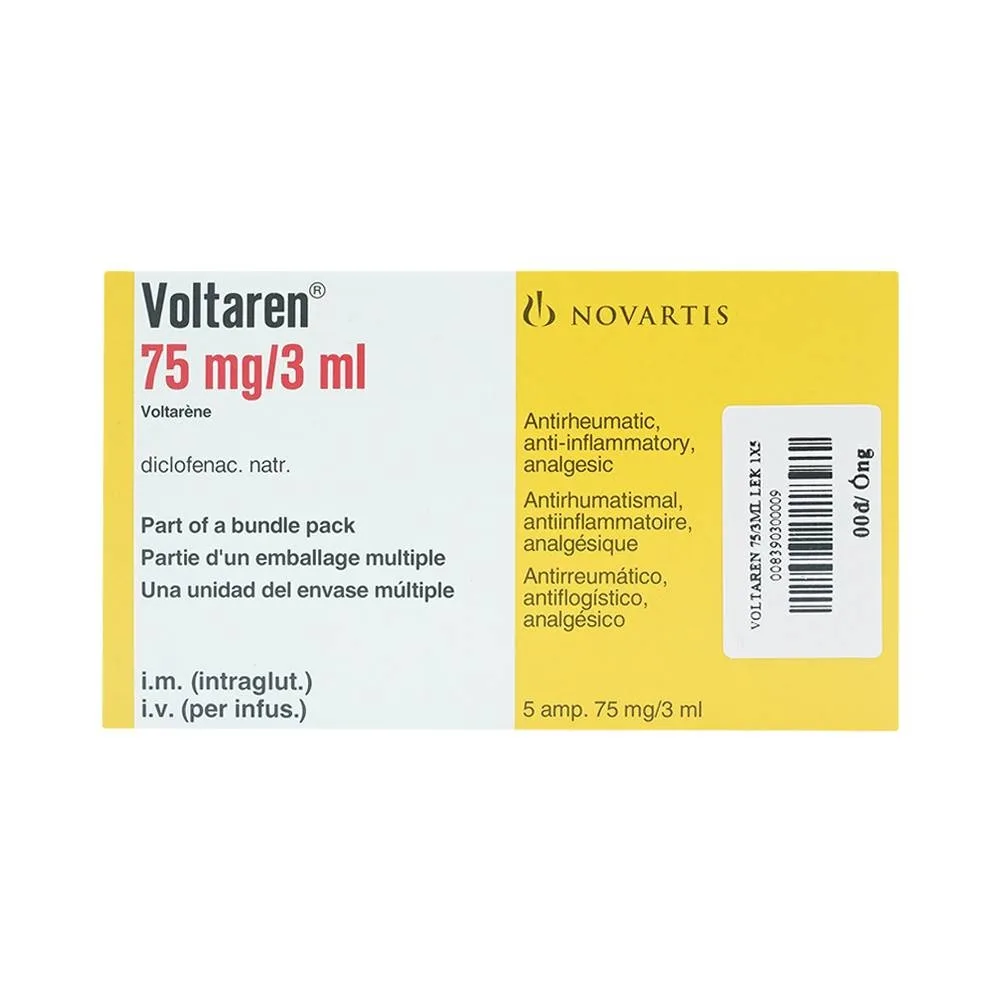 Hình ảnh Thuốc tiêm Voltaren 75mg/3ml Novartis điều trị đợt cấp viêm và thoái hóa thấp khớp (1 vỉ x 5 ống x 3ml)
