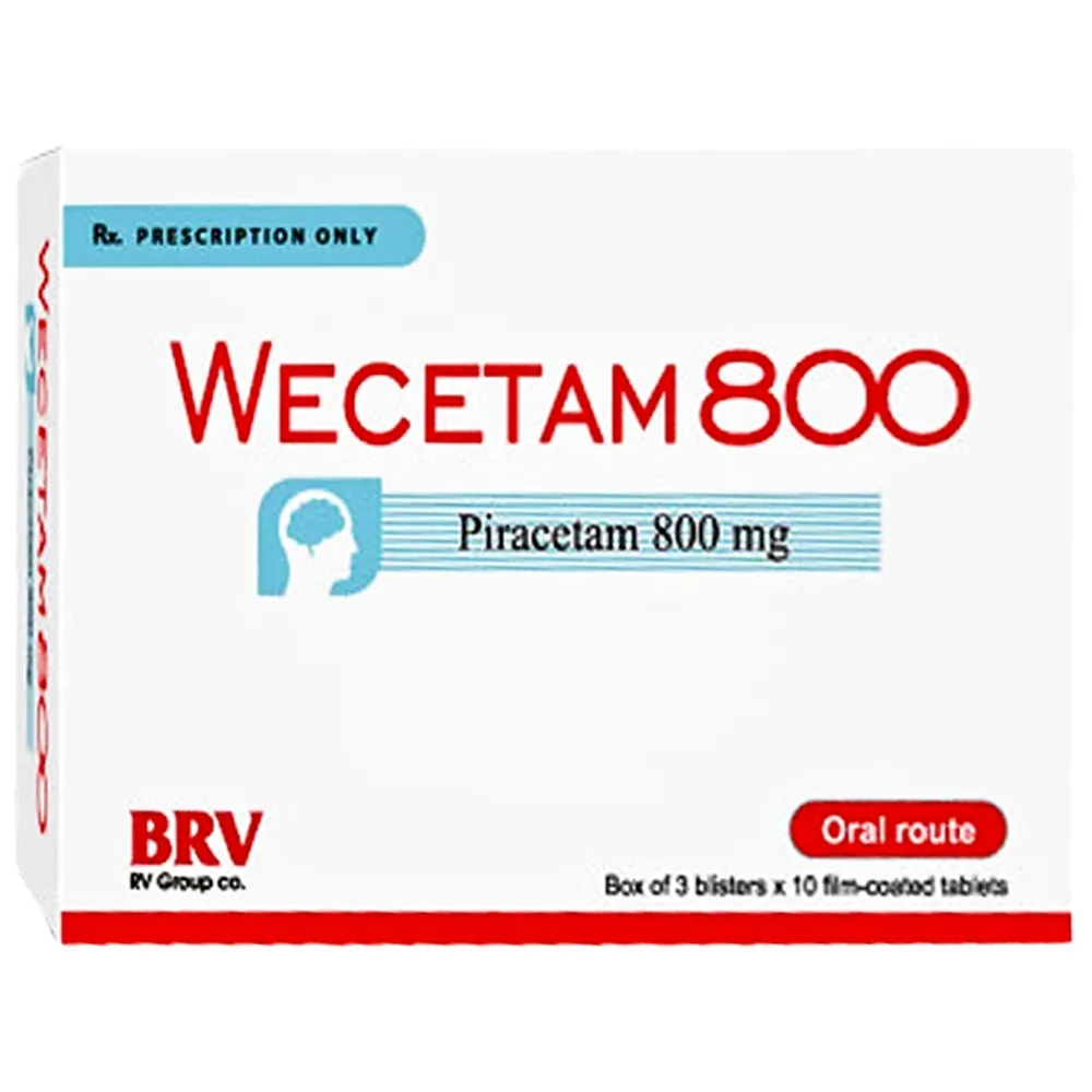 Hình ảnh Viên uống Wecetam 800 BRV điều trị suy giảm trí nhớ, nhận thức (3 vỉ x 10 viên)