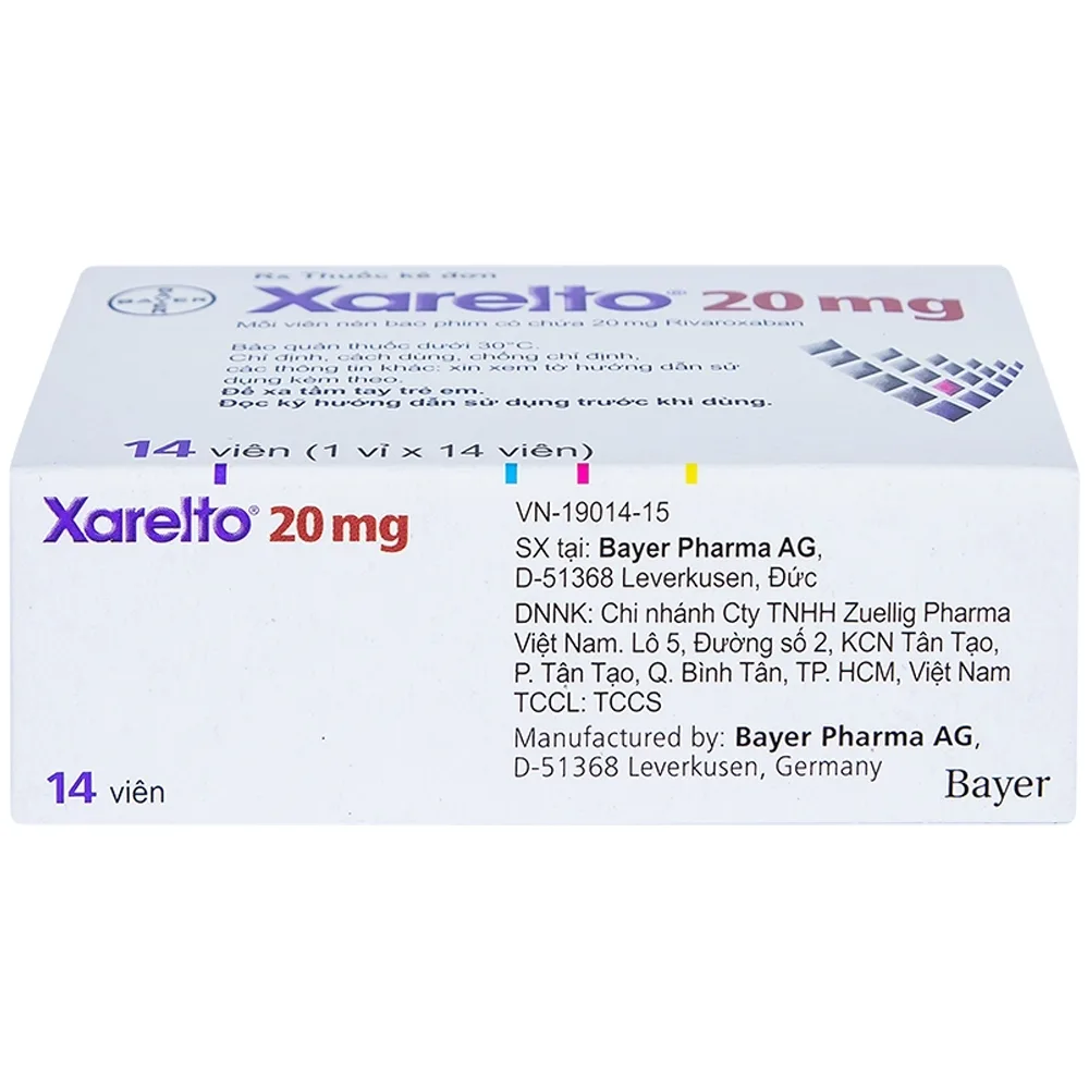 Hình ảnh Thuốc Xarelto 20mg Bayer dự phòng đột quỵ và thuyên tắc mạch toàn thân (1 vỉ x 14 viên)