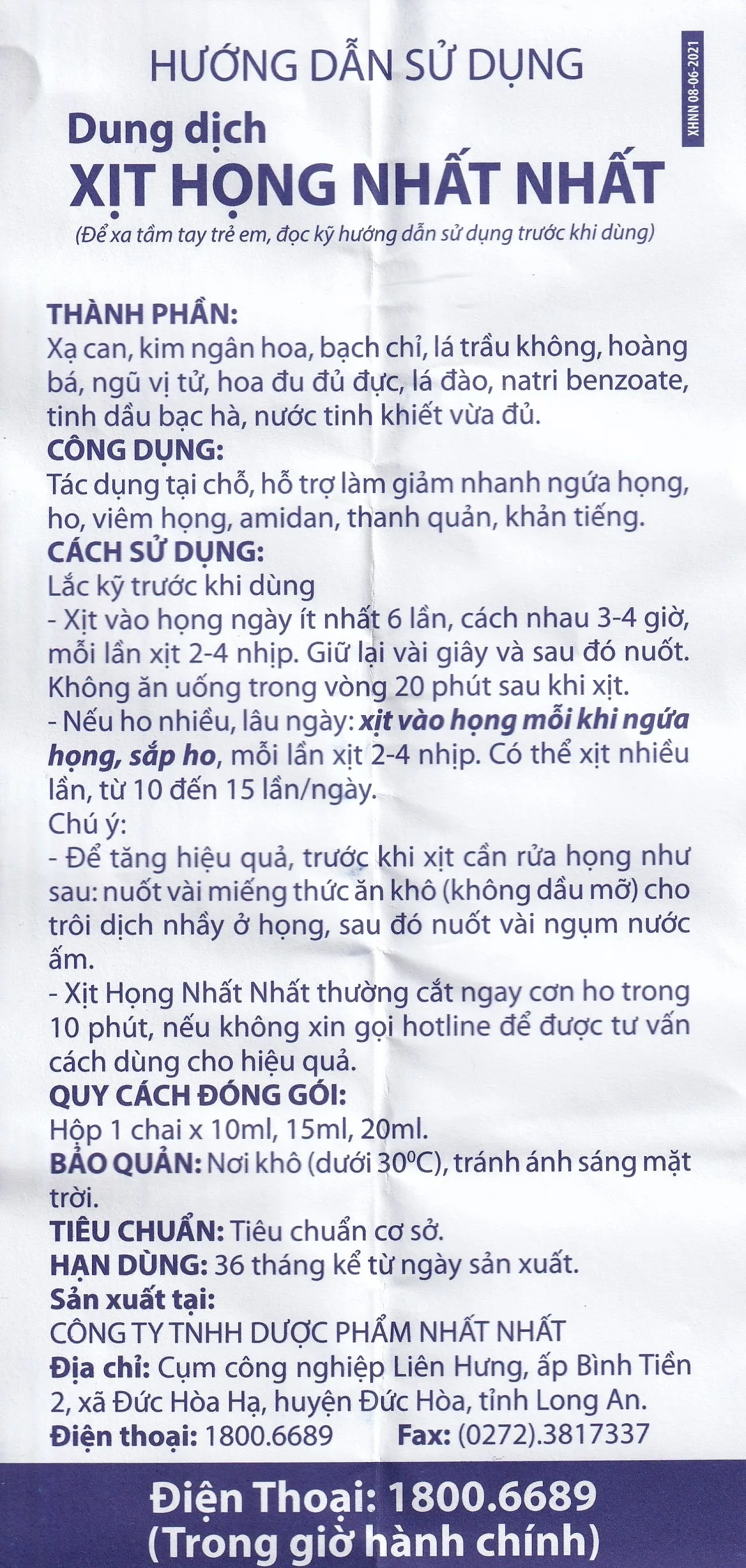 Hình ảnh Dung dịch Xịt Họng Nhất Nhất hỗ trợ giảm ngứa họng, ho, viêm họng (20ml)