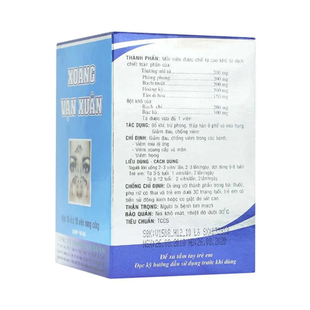 Hình ảnh Thuốc Xoang Vạn Xuân giảm đau, chống viêm mũi dị ứng, viêm xoang (10 vỉ x 10 viên)
