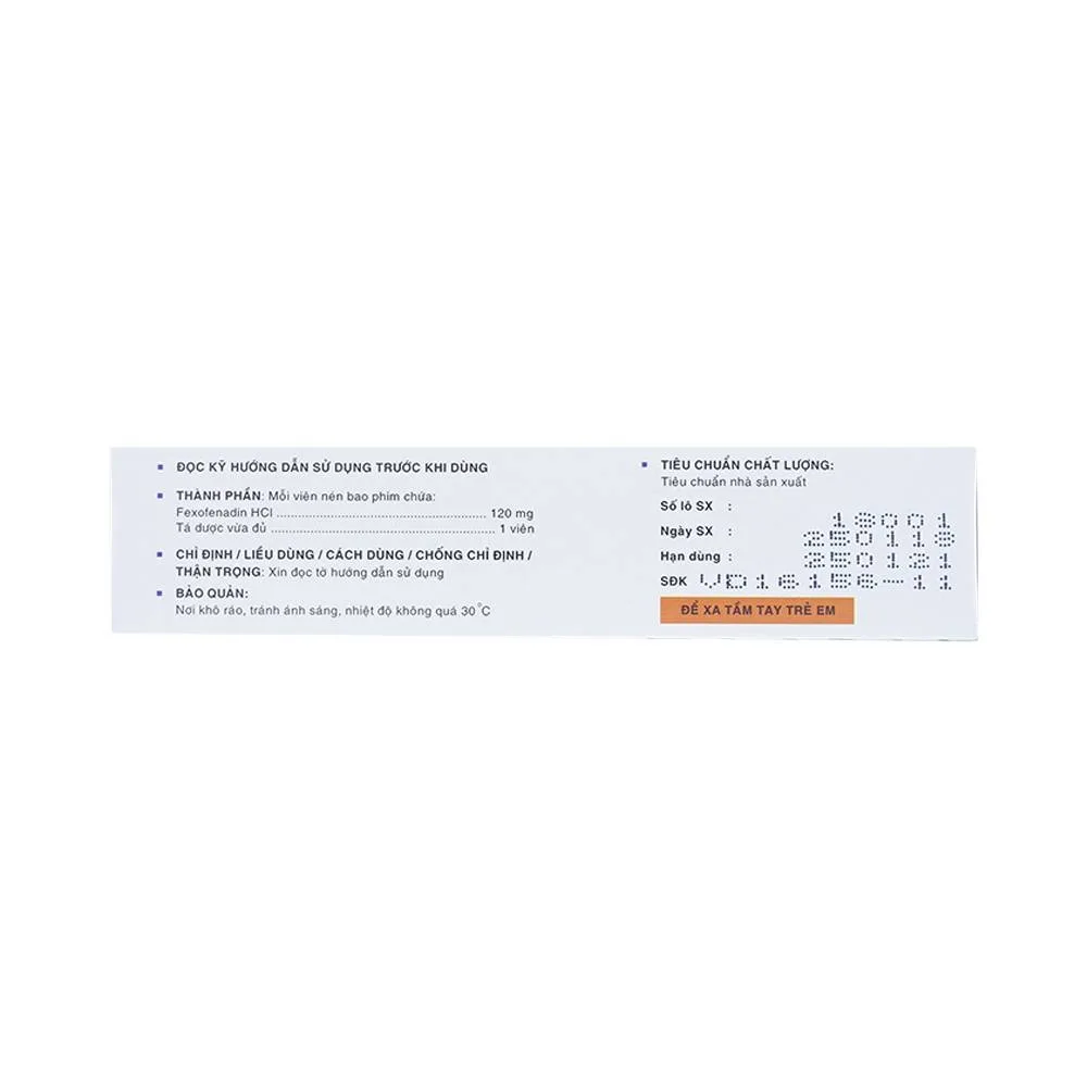 Hình ảnh Thuốc Xonatrix-120 DaviPharm điều trị triệu chứng viêm mũi dị ứng theo mùa (3 vỉ x 10 viên)