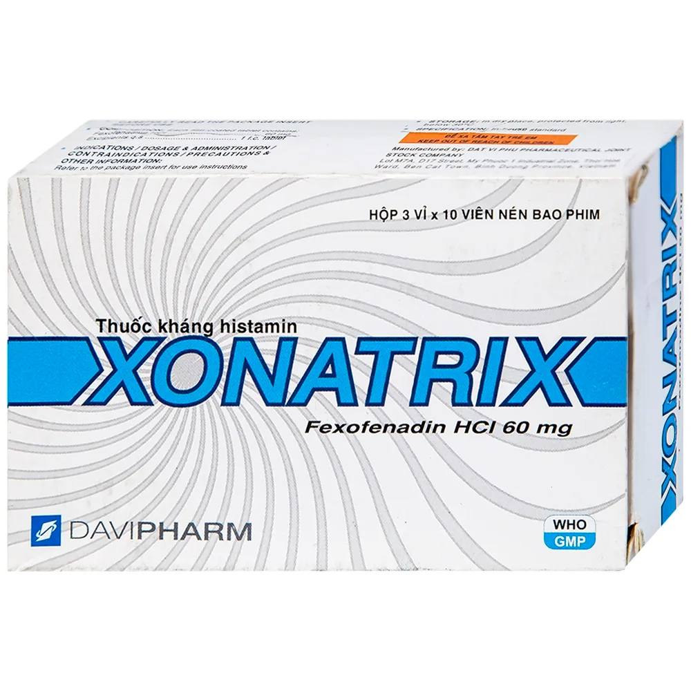 Hình ảnh Thuốc Xonatrix 60mg DaviPharm điều trị triệu chứng viêm mũi dị ứng theo mùa (3 vỉ x 10 viên)