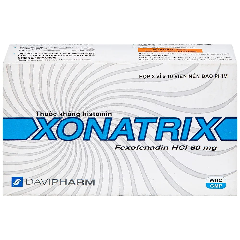 Hình ảnh Thuốc Xonatrix 60mg DaviPharm điều trị triệu chứng viêm mũi dị ứng theo mùa (3 vỉ x 10 viên) 
