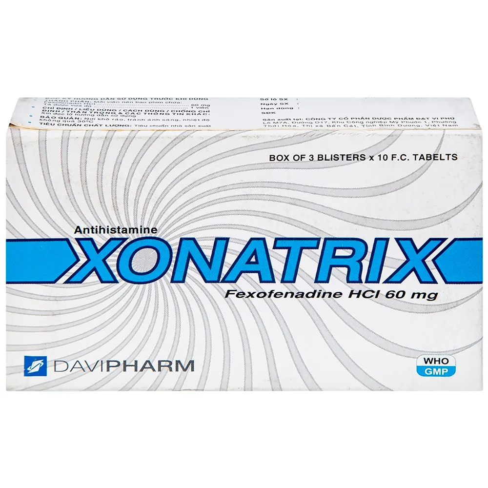 Hình ảnh Thuốc Xonatrix 60mg DaviPharm điều trị triệu chứng viêm mũi dị ứng theo mùa (3 vỉ x 10 viên) 