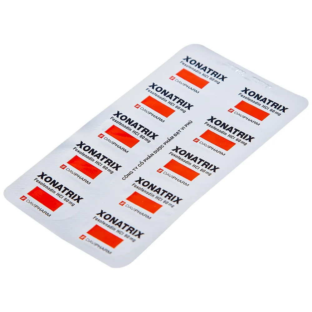 Hình ảnh Thuốc Xonatrix 60mg DaviPharm điều trị triệu chứng viêm mũi dị ứng theo mùa (3 vỉ x 10 viên) 