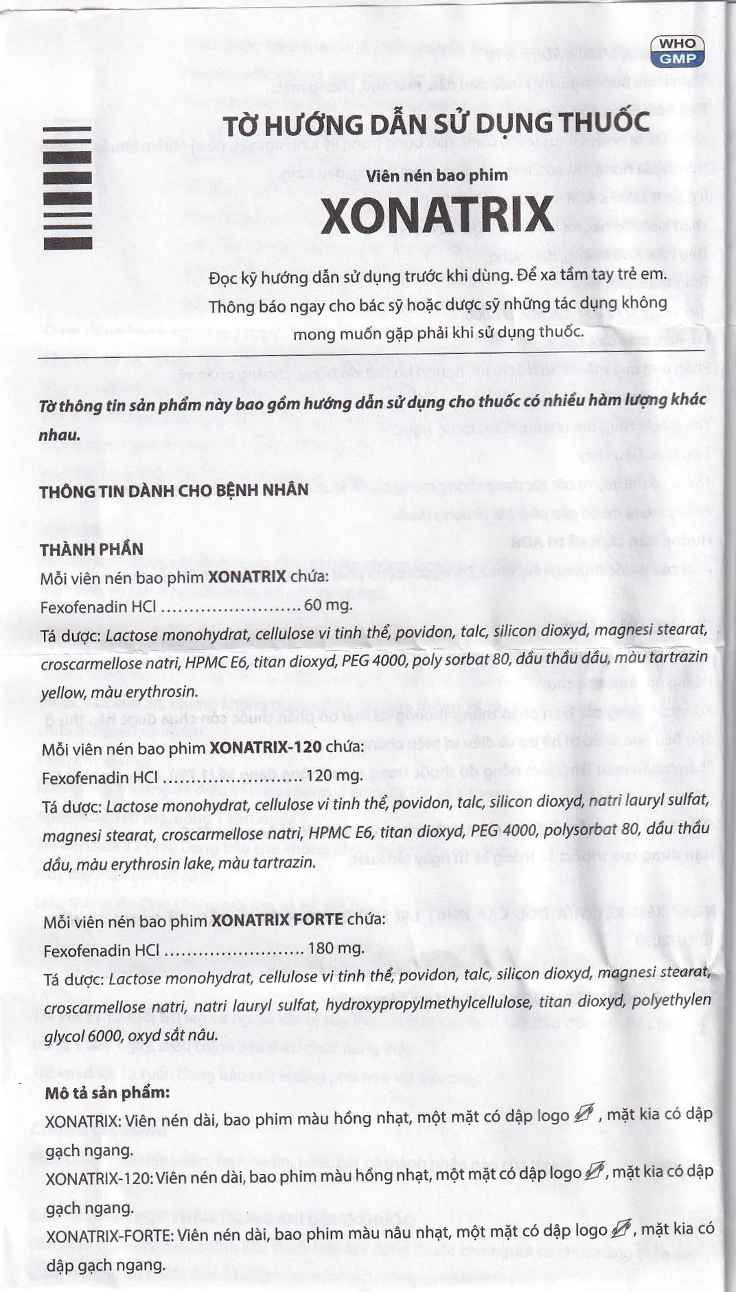 Hình ảnh Thuốc Xonatrix 60mg DaviPharm điều trị triệu chứng viêm mũi dị ứng theo mùa (3 vỉ x 10 viên) 