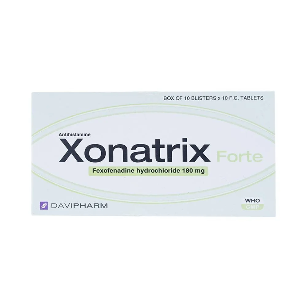Hình ảnh Thuốc Xonatrix Forte 180mg DaviPharm điều trị triệu chứng viêm mũi dị ứng theo mùa (10 vỉ x 10 viên)