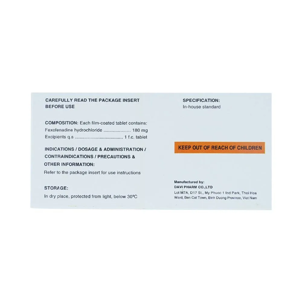Hình ảnh Thuốc Xonatrix Forte 180mg DaviPharm điều trị triệu chứng viêm mũi dị ứng theo mùa (10 vỉ x 10 viên) 