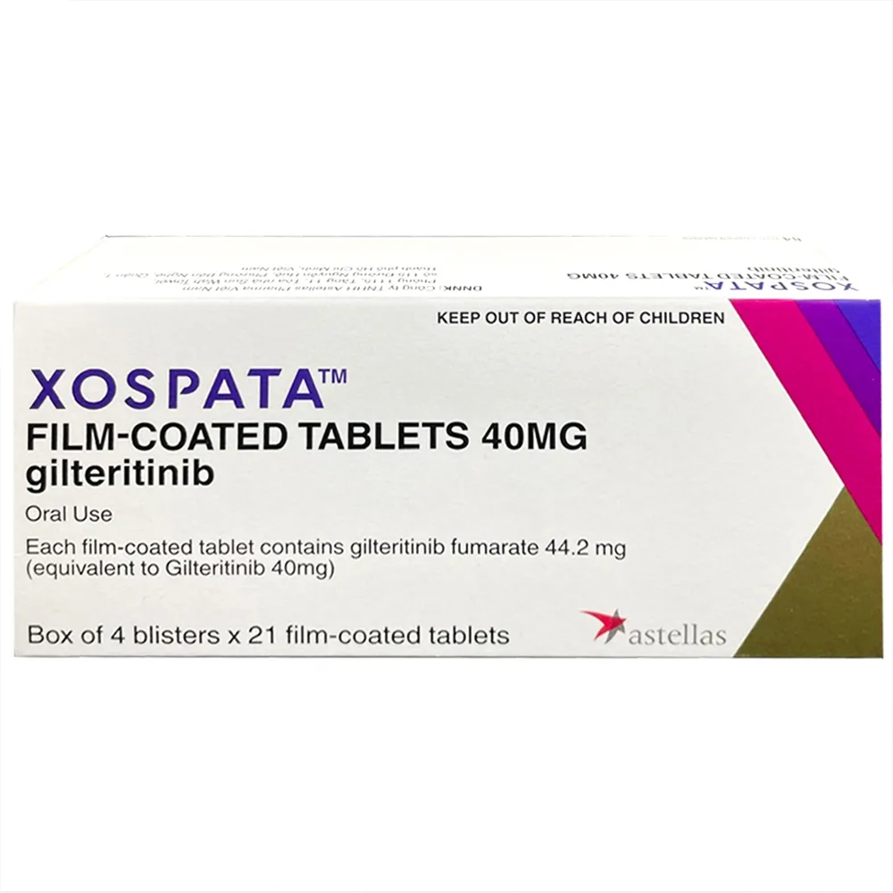 Hình ảnh Thuốc Xospata 40mg Astellas điều trị cho người lớn mắc bệnh bạch cầu tủy cấp tính (4 vỉ x 21 viên)